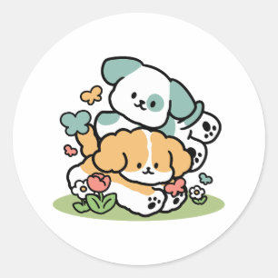 Adesivo Redondo Feliz Cachorro A Cair Em Maio - Arte Canina Kawaii