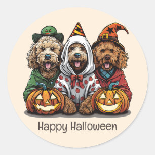 Adesivo Redondo Feliz Cachorro de Goldendoodle de Halloween