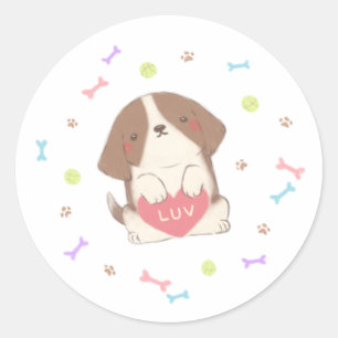 Adesivo Redondo Feliz Cachorro Feliz com Ilustração LUV