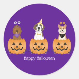 Adesivo Redondo Feliz Cachorros De Halloween Em Pumpkins