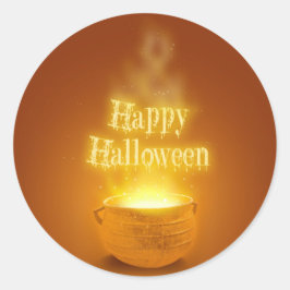 Adesivo Redondo Feliz Caldron da Bruxa de Halloween
