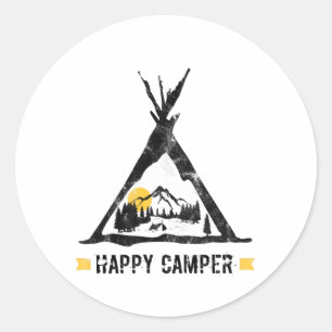 Adesivo Redondo Feliz Camper Camping Caravan - Presente