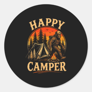 Adesivo Redondo Feliz campista pé grande sasquatch aventura ao ar