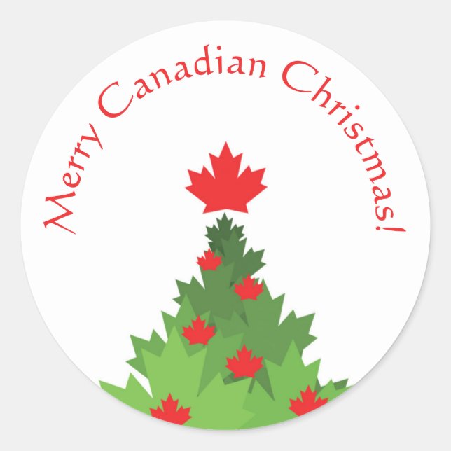 Adesivo Redondo Feliz canadense Flag Maple Leaf Christmas Tree (Frente)