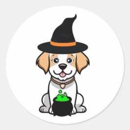 Adesivo Redondo Feliz cão Engraçado é uma bruxa