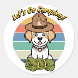 Adesivo Redondo Feliz cão Engraçado quer ir acampar