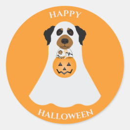 Adesivo Redondo Feliz Cão Fantasma do Halloween