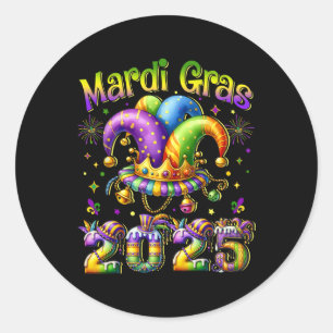 Adesivo Redondo Feliz Carnaval de 2025 Mardi Gras Jester O