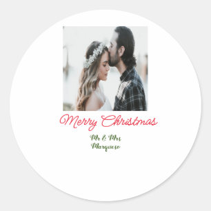 Adesivo Redondo Feliz casal de Natal - adicione nome feliz holida