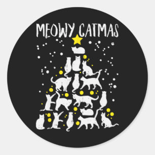 Adesivo Redondo Feliz Catma Meia Árvore de Natal Cristo de Gato