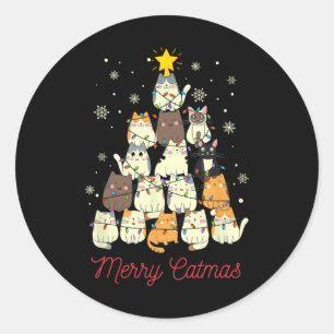 Adesivo Redondo Feliz Catmas Árvore de Natal do Gato