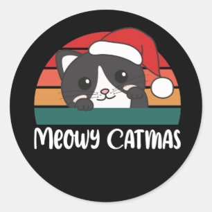 Adesivo Redondo Feliz Catmas Engraçado Gato Pun Clássico de Natal