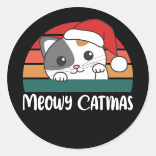 Adesivo Redondo Feliz Catmas Engraçado Gato Pun Clássico de Natal