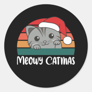 Adesivo Redondo Feliz Catmas Engraçado Gato Pun Clássico de Natal