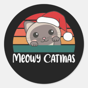 Adesivo Redondo Feliz Catmas Engraçado Gato Pun Clássico de Natal