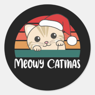 Adesivo Redondo Feliz Catmas Engraçado Gato Pun Clássico de Natal