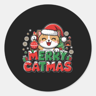 Adesivo Redondo Feliz Catmas Papais noeis de Decoração do Natal Ga