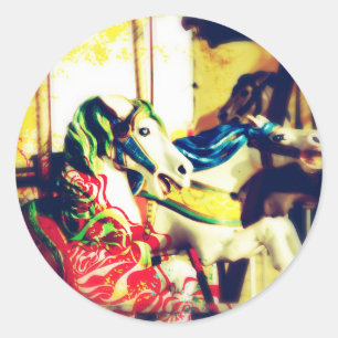 Adesivo Redondo Feliz-Cavalos de Verão Flashback Arte Digital