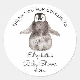 Adesivo Redondo Feliz Chá de fraldas Pinguim Obrigado