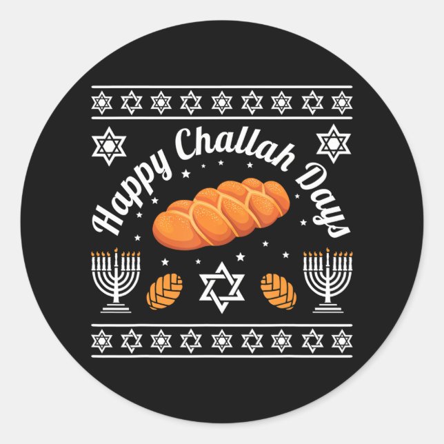 Adesivo Redondo Feliz Challah Days Hanukkah (Frente)