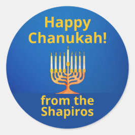 Adesivo Redondo Feliz Chanukah Personalizado! Candelabro