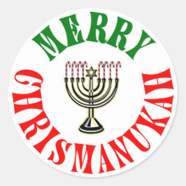 Adesivo Redondo Feliz Chrismanukah- Menorá de Natal Chanukah