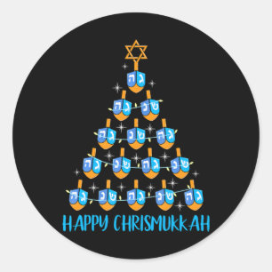 Adesivo Redondo Feliz Chrismukkah Dreidel Árvore de Natal Hanukkah