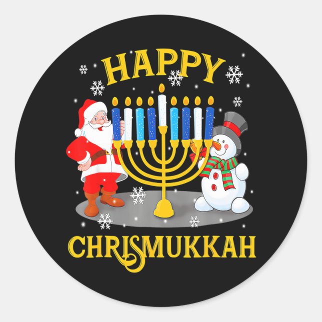 Adesivo Redondo Feliz Chrismukkah Engraçado Chrismukkah Hanukkah J (Frente)