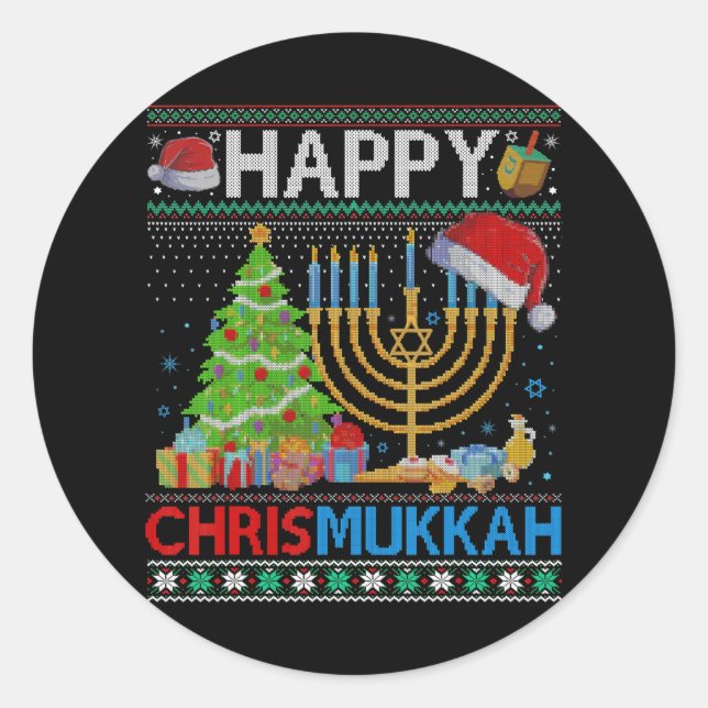 Adesivo Redondo Feliz Chrismukkah Engraçado Natal Judeu Hanukkah (Frente)