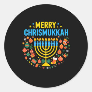 Adesivo Redondo Feliz Chrismukkah Feliz Natal Chanukah J