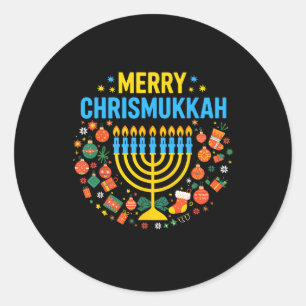 Adesivo Redondo Feliz Chrismukkah Feliz Natal Chanukah J
