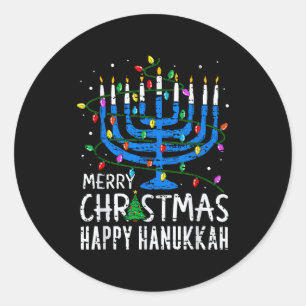 Adesivo Redondo Feliz Chrismukkah Feliz Natal Hanukkah Chanuka