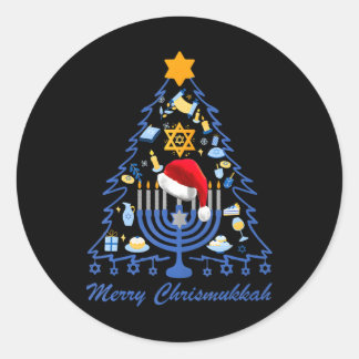 Adesivo Redondo Feliz Chrismukkah Hanukkah Árvore judia de Hanukka