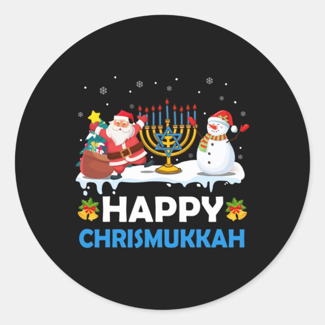 Adesivo Redondo Feliz Chrismukkah Hanukkah Divertimento Feliz Jude (Frente)