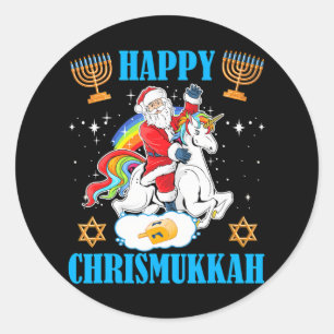 Adesivo Redondo Feliz Chrismukkah Hanukkah Natal Judeu