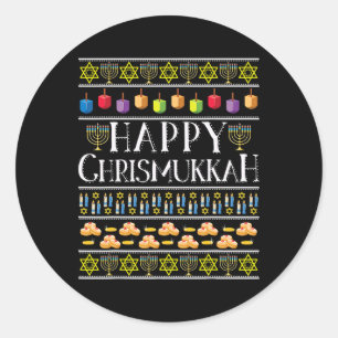 Adesivo Redondo Feliz Chrismukkah Hanukkah Tema de Natal Feio