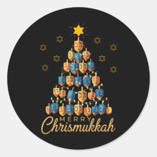 Adesivo Redondo Feliz Chrismukkah Happy Chanukkah Dreidel Christma
