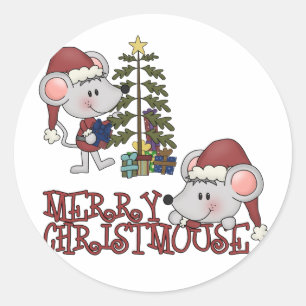 Adesivo Redondo Feliz Christmouse com árvore