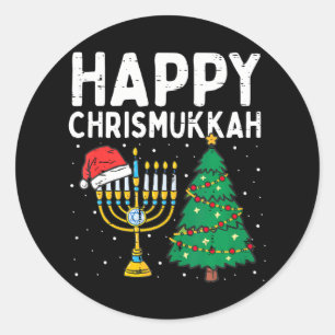 Adesivo Redondo Feliz Christmukkah judeu judeu Natal Hanukkah