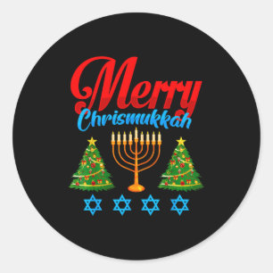 Adesivo Redondo Feliz Christmukkah Natal Judaico Natal Hanukkah