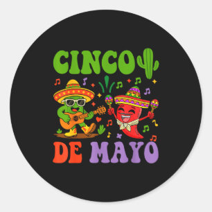 Adesivo Redondo Feliz cinco de maio cacto mexicano e pimenta