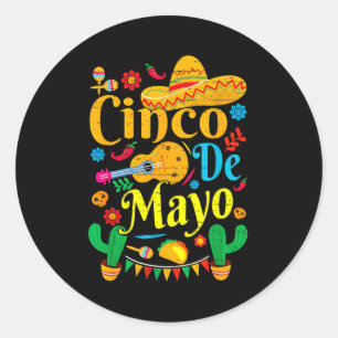 Adesivo Redondo Feliz cinco de maio sombrero margarita mexicano
