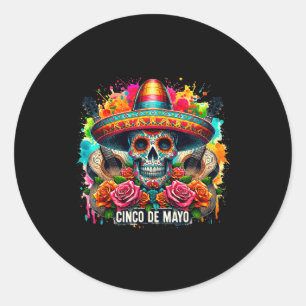 Adesivo Redondo Feliz cinco de maio sombrero mexicano crânio violã