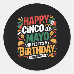 Adesivo Redondo Feliz Cinco De Mayo Aniversário Tacos Homens Mulhe