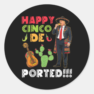 Adesivo Redondo Feliz Cinco De Porte Divertido Trump Sombrero Taco