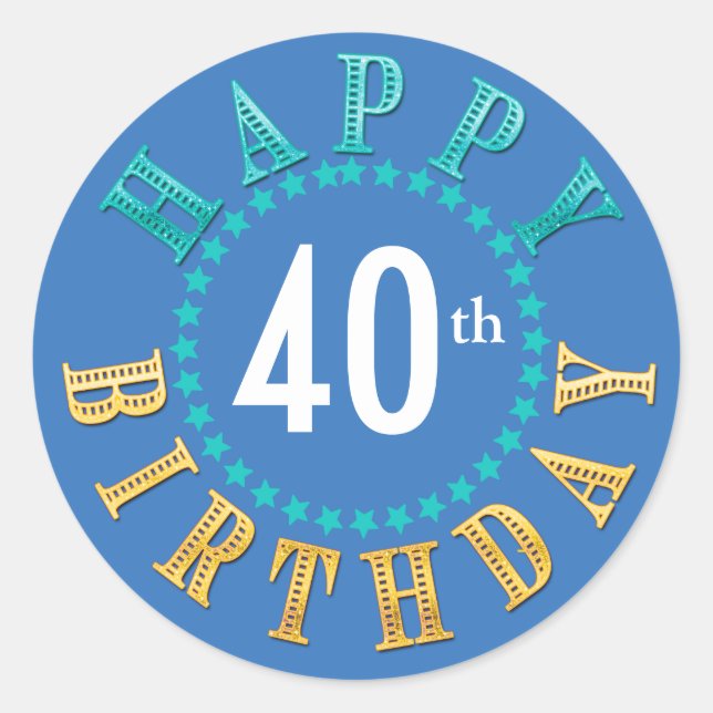 Adesivo Redondo Feliz Círculo de Aniversário das Estrelas Blue ID5 (Frente)