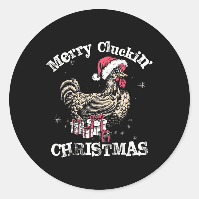 Adesivo Redondo Feliz Cluckin Natal Engraçado Papais noeis de fran (Frente)