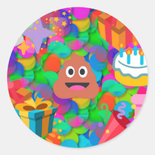 Adesivo Redondo feliz cocô de aniversário emoji