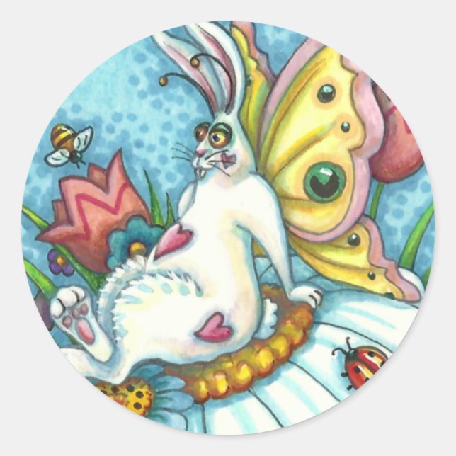 ADESIVO REDONDO FELIZ COELHO DE PRIMAVERA FLUTTERBUN, FEIRA DE BUN (Frente)