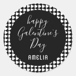 Adesivo Redondo Feliz Coração Negro e Branco do Dia Galentino